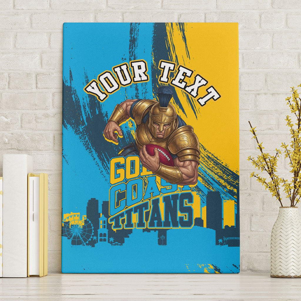 Personalised Gold Coast Titans Rugby Canvas Wall Art Muscular Titan Mascot City Skyline Graphic