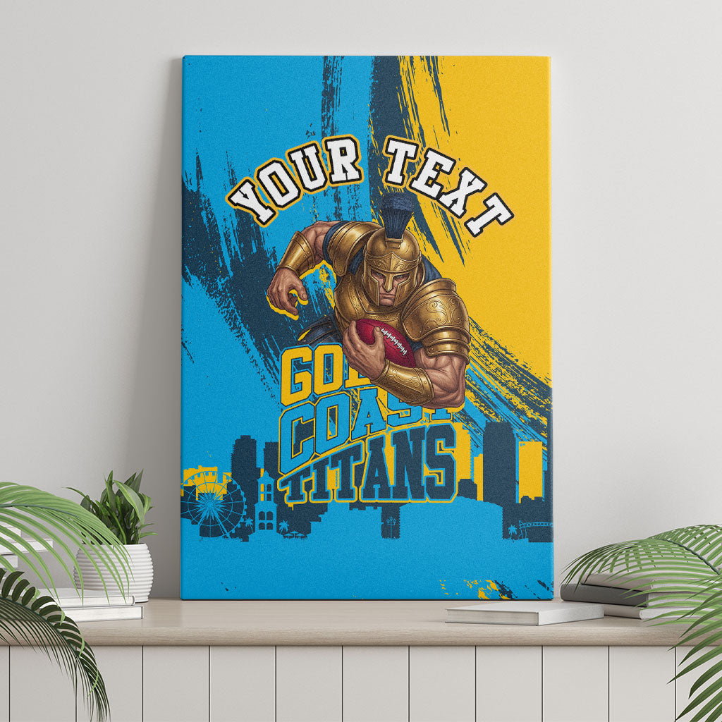 Personalised Gold Coast Titans Rugby Canvas Wall Art Muscular Titan Mascot City Skyline Graphic