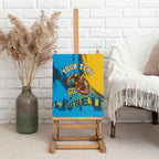 Personalised Gold Coast Titans Rugby Canvas Wall Art Muscular Titan Mascot City Skyline Graphic