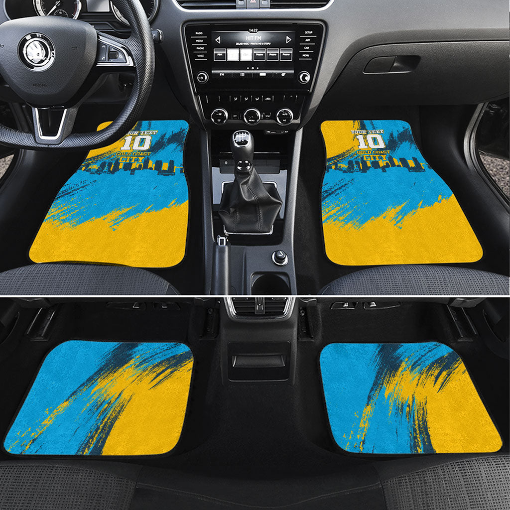 Personalised Gold Coast Titans Rugby Car Mats Muscular Titan Mascot City Skyline Graphic