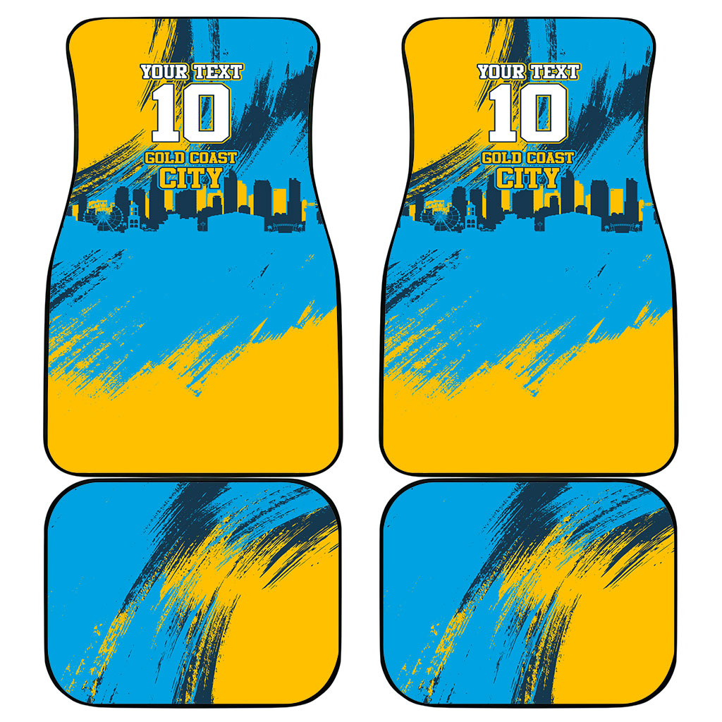 Personalised Gold Coast Titans Rugby Car Mats Muscular Titan Mascot City Skyline Graphic