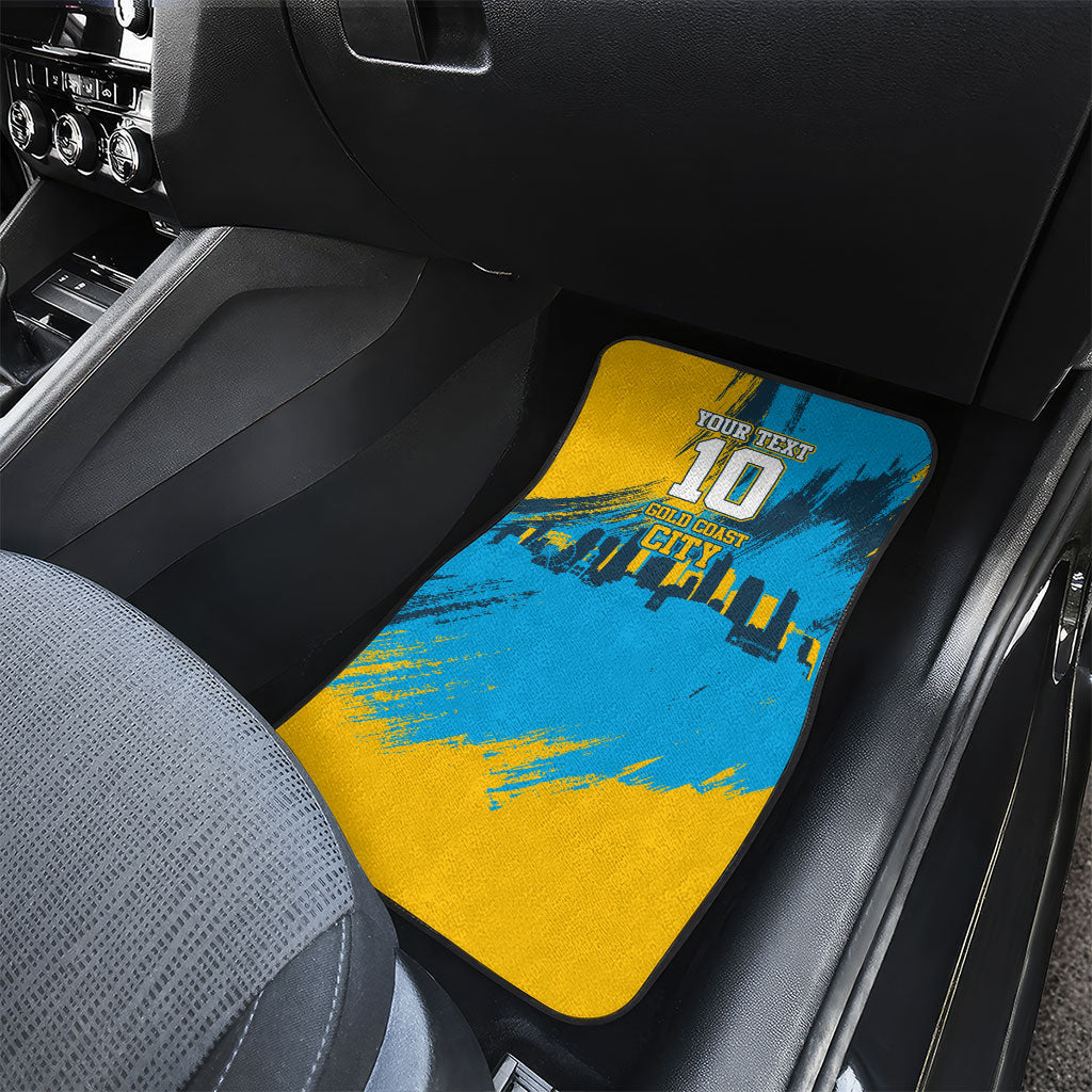 Personalised Gold Coast Titans Rugby Car Mats Muscular Titan Mascot City Skyline Graphic