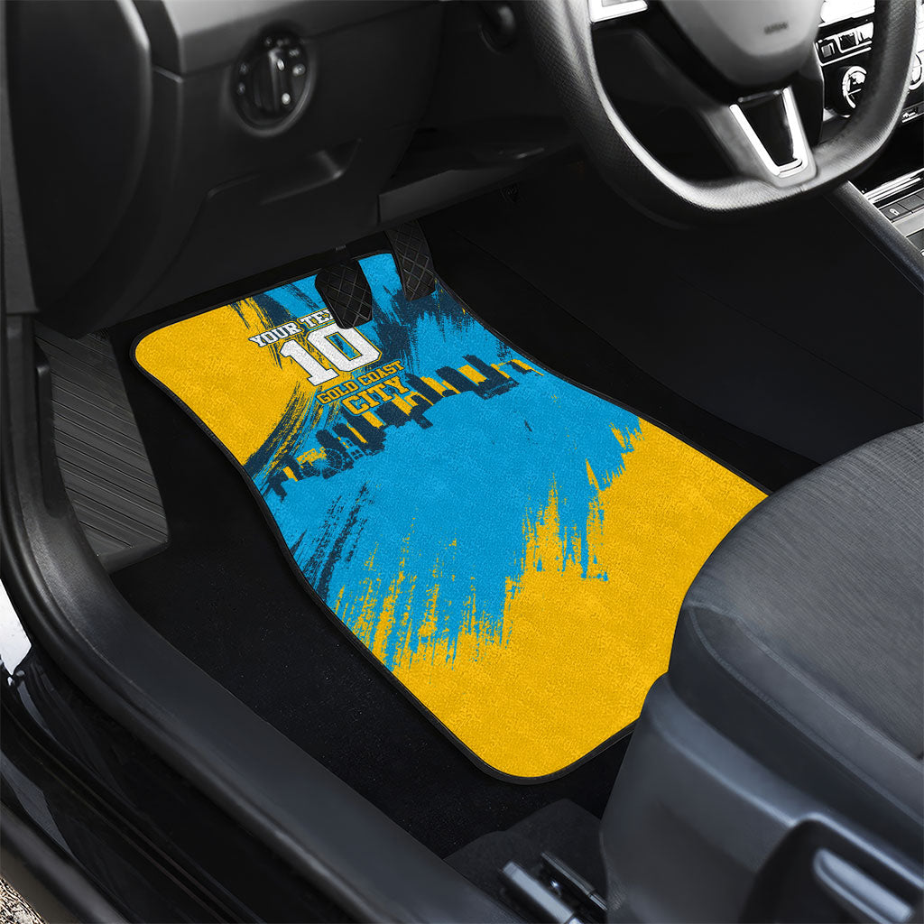Personalised Gold Coast Titans Rugby Car Mats Muscular Titan Mascot City Skyline Graphic