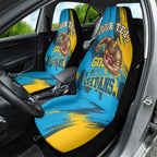 Personalised Gold Coast Titans Rugby Car Seat Cover Muscular Titan Mascot City Skyline Graphic
