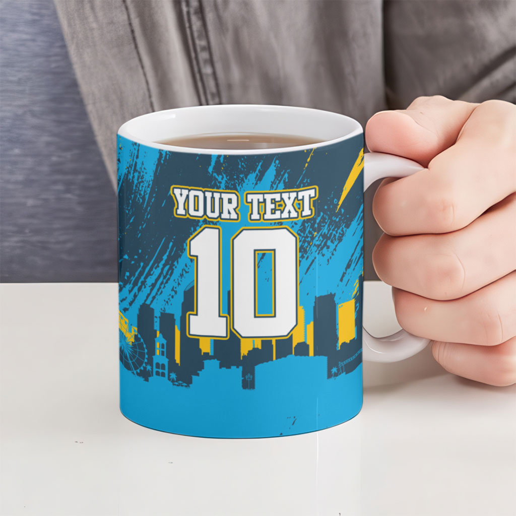 Personalised Gold Coast Titans Rugby Ceramic Mug Muscular Titan Mascot City Skyline Graphic