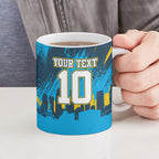 Personalised Gold Coast Titans Rugby Ceramic Mug Muscular Titan Mascot City Skyline Graphic