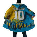 Personalised Gold Coast Titans Rugby Cloak Muscular Titan Mascot City Skyline Graphic