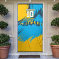 Personalised Gold Coast Titans Rugby Door Cover Muscular Titan Mascot City Skyline Graphic