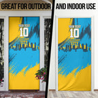 Personalised Gold Coast Titans Rugby Door Cover Muscular Titan Mascot City Skyline Graphic