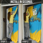 Personalised Gold Coast Titans Rugby Door Cover Muscular Titan Mascot City Skyline Graphic