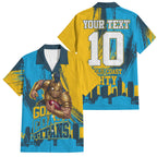 Personalised Gold Coast Titans Rugby Family Matching Summer Maxi Dress and Hawaiian Shirt Muscular Titan Mascot City Skyline Graphic