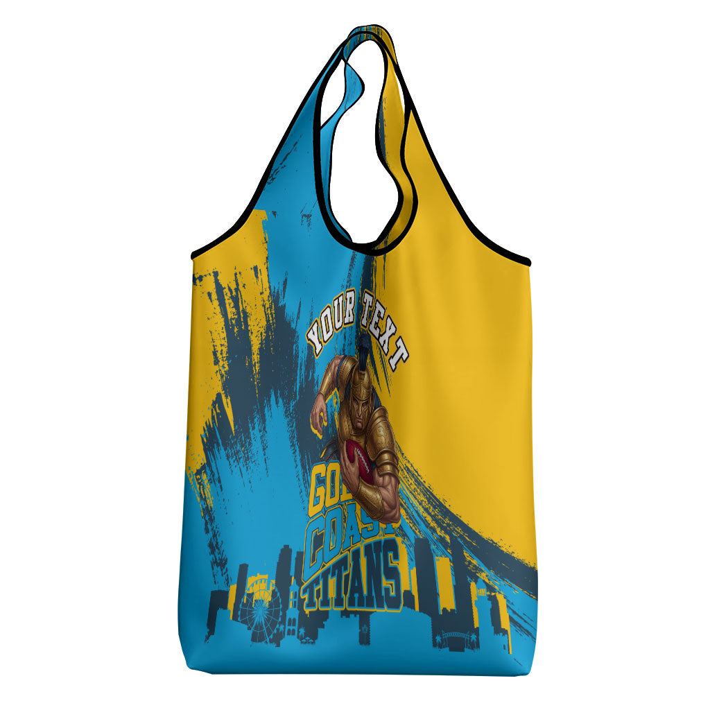 Personalised Gold Coast Titans Rugby Grocery Bag Muscular Titan Mascot City Skyline Graphic