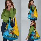 Personalised Gold Coast Titans Rugby Grocery Bag Muscular Titan Mascot City Skyline Graphic