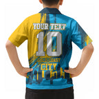 Personalised Gold Coast Titans Rugby Hawaiian Shirt Muscular Titan Mascot City Skyline Graphic