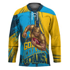 Personalised Gold Coast Titans Rugby Hockey Jersey Muscular Titan Mascot City Skyline Graphic