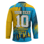 Personalised Gold Coast Titans Rugby Hockey Jersey Muscular Titan Mascot City Skyline Graphic