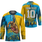 Personalised Gold Coast Titans Rugby Hockey Jersey Muscular Titan Mascot City Skyline Graphic
