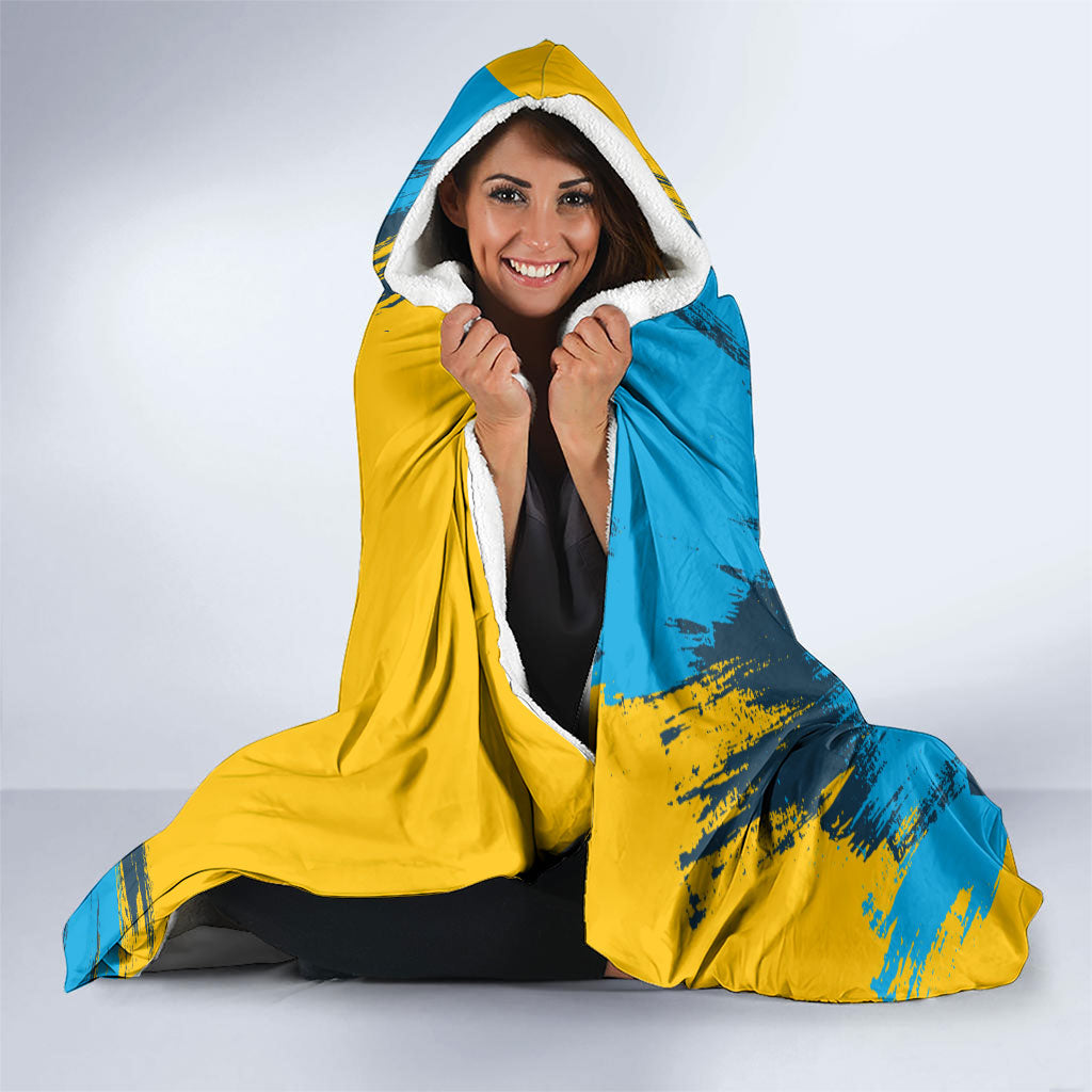 Personalised Gold Coast Titans Rugby Hooded Blanket Muscular Titan Mascot City Skyline Graphic