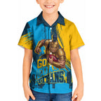 Personalised Gold Coast Titans Rugby Kid Hawaiian Shirt Muscular Titan Mascot City Skyline Graphic
