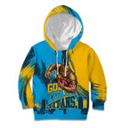 Personalised Gold Coast Titans Rugby Kid Hoodie Muscular Titan Mascot City Skyline Graphic
