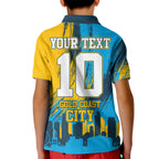 Personalised Gold Coast Titans Rugby Kid Polo Shirt Muscular Titan Mascot City Skyline Graphic