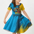Personalised Gold Coast Titans Rugby Kid Short Sleeve Dress Muscular Titan Mascot City Skyline Graphic