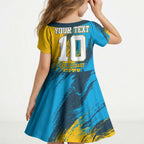 Personalised Gold Coast Titans Rugby Kid Short Sleeve Dress Muscular Titan Mascot City Skyline Graphic