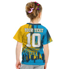 Personalised Gold Coast Titans Rugby Kid T Shirt Muscular Titan Mascot City Skyline Graphic