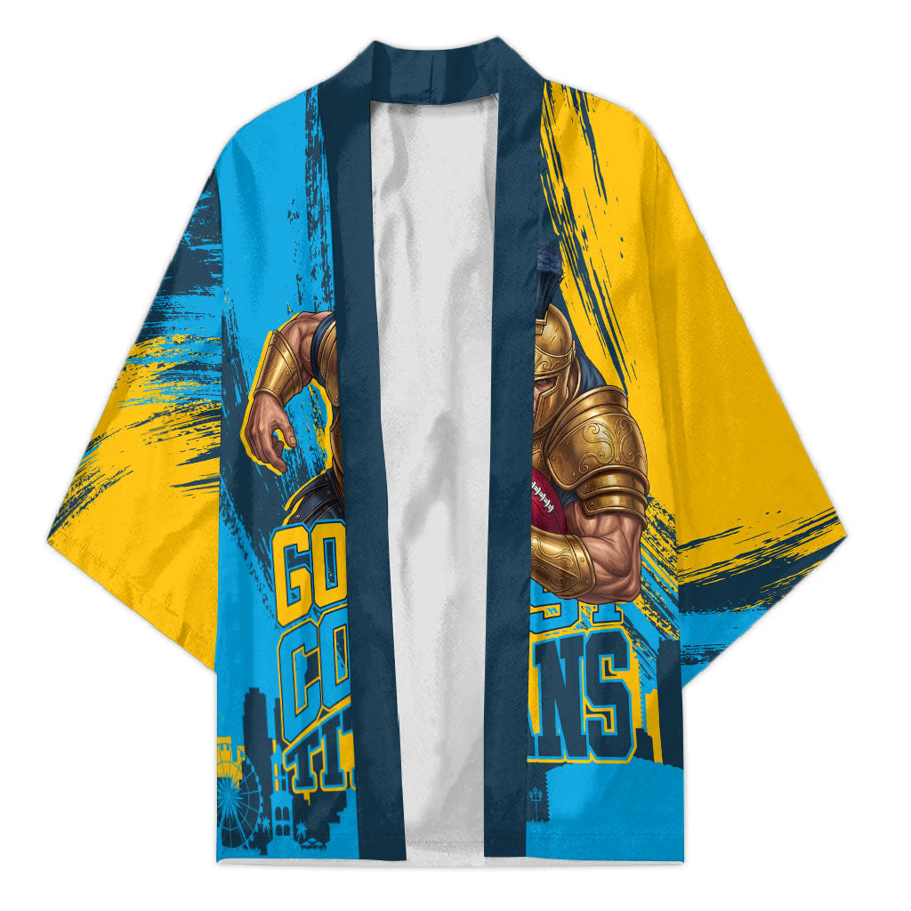 Personalised Gold Coast Titans Rugby Kimono Muscular Titan Mascot City Skyline Graphic