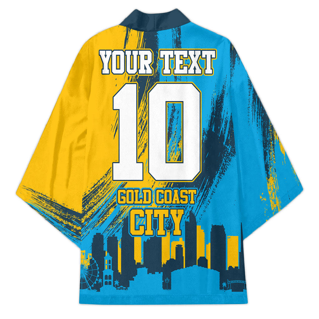 Personalised Gold Coast Titans Rugby Kimono Muscular Titan Mascot City Skyline Graphic