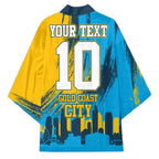 Personalised Gold Coast Titans Rugby Kimono Muscular Titan Mascot City Skyline Graphic