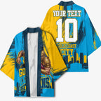 Personalised Gold Coast Titans Rugby Kimono Muscular Titan Mascot City Skyline Graphic