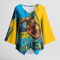 Personalised Gold Coast Titans Rugby Kimono Sleeve Blouse Muscular Titan Mascot City Skyline Graphic