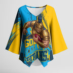 Personalised Gold Coast Titans Rugby Kimono Sleeve Blouse Muscular Titan Mascot City Skyline Graphic