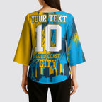 Personalised Gold Coast Titans Rugby Kimono Sleeve Blouse Muscular Titan Mascot City Skyline Graphic
