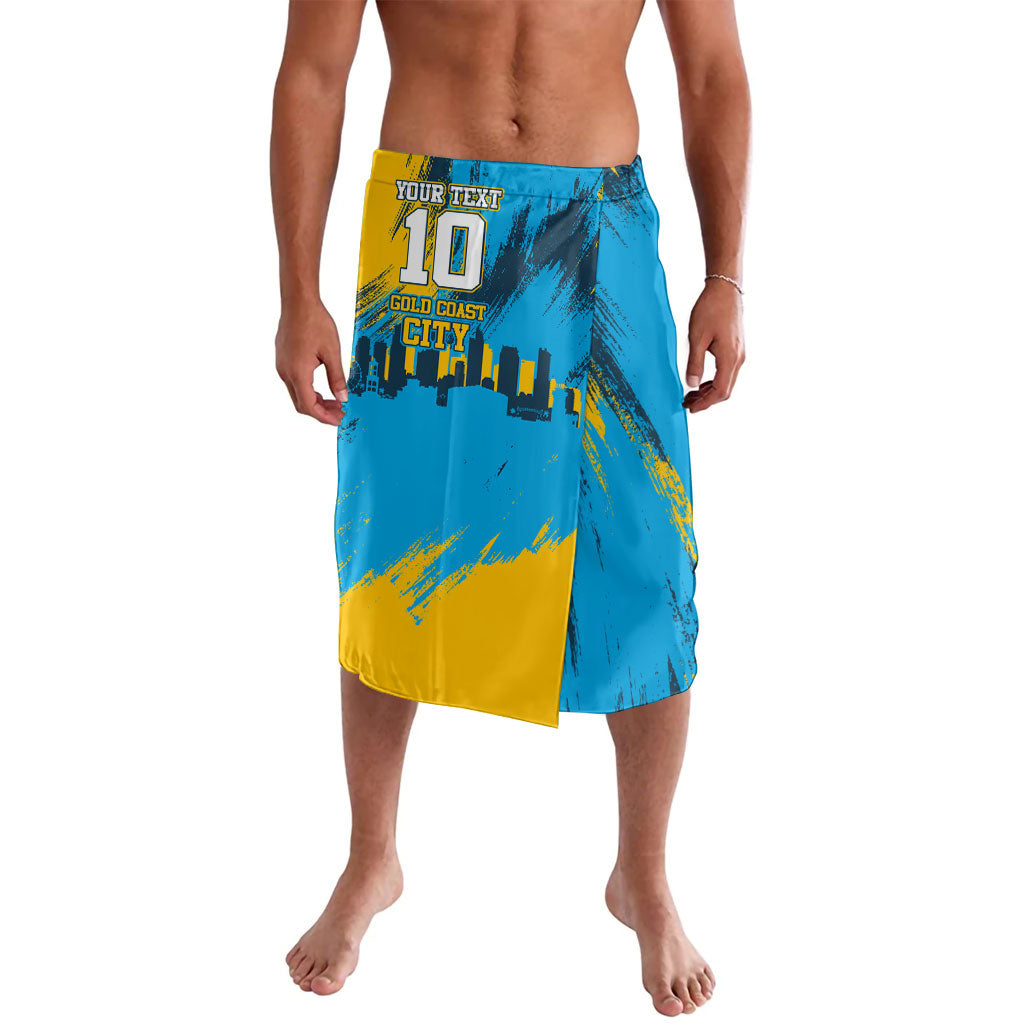 Personalised Gold Coast Titans Rugby Lavalava Muscular Titan Mascot City Skyline Graphic