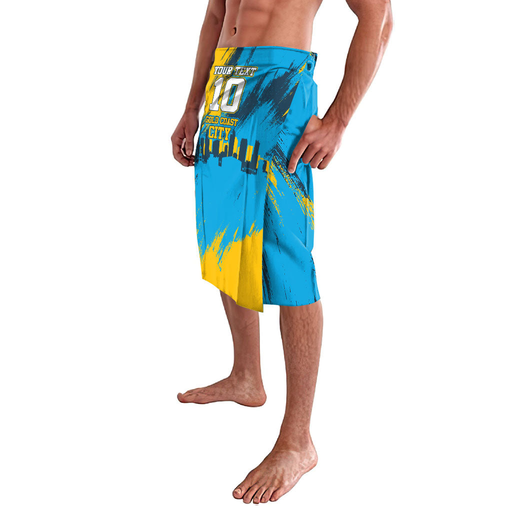 Personalised Gold Coast Titans Rugby Lavalava Muscular Titan Mascot City Skyline Graphic