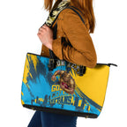 Personalised Gold Coast Titans Rugby Leather Tote Bag Muscular Titan Mascot City Skyline Graphic