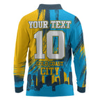 Personalised Gold Coast Titans Rugby Long Sleeve Polo Shirt Muscular Titan Mascot City Skyline Graphic