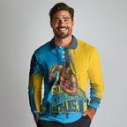 Personalised Gold Coast Titans Rugby Long Sleeve Polo Shirt Muscular Titan Mascot City Skyline Graphic