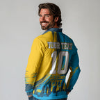 Personalised Gold Coast Titans Rugby Long Sleeve Polo Shirt Muscular Titan Mascot City Skyline Graphic