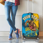 Personalised Gold Coast Titans Rugby Luggage Cover Muscular Titan Mascot City Skyline Graphic