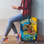 Personalised Gold Coast Titans Rugby Luggage Cover Muscular Titan Mascot City Skyline Graphic