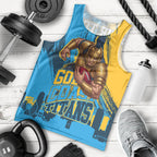Personalised Gold Coast Titans Rugby Men Tank Top Muscular Titan Mascot City Skyline Graphic