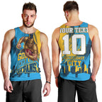Personalised Gold Coast Titans Rugby Men Tank Top Muscular Titan Mascot City Skyline Graphic