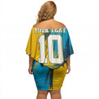 Personalised Gold Coast Titans Rugby Off Shoulder Short Dress Muscular Titan Mascot City Skyline Graphic