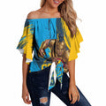 Personalised Gold Coast Titans Rugby Off Shoulder Wrap Waist Top Muscular Titan Mascot City Skyline Graphic