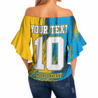 Personalised Gold Coast Titans Rugby Off Shoulder Wrap Waist Top Muscular Titan Mascot City Skyline Graphic