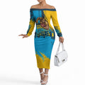 Personalised Gold Coast Titans Rugby Off The Shoulder Long Sleeve Dress Muscular Titan Mascot City Skyline Graphic