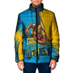 Personalised Gold Coast Titans Rugby Padded Jacket Muscular Titan Mascot City Skyline Graphic